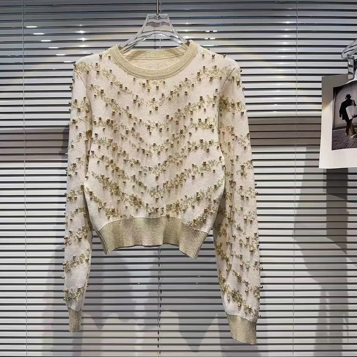 Ladies Loose Fit Polyester Stripe Sweater