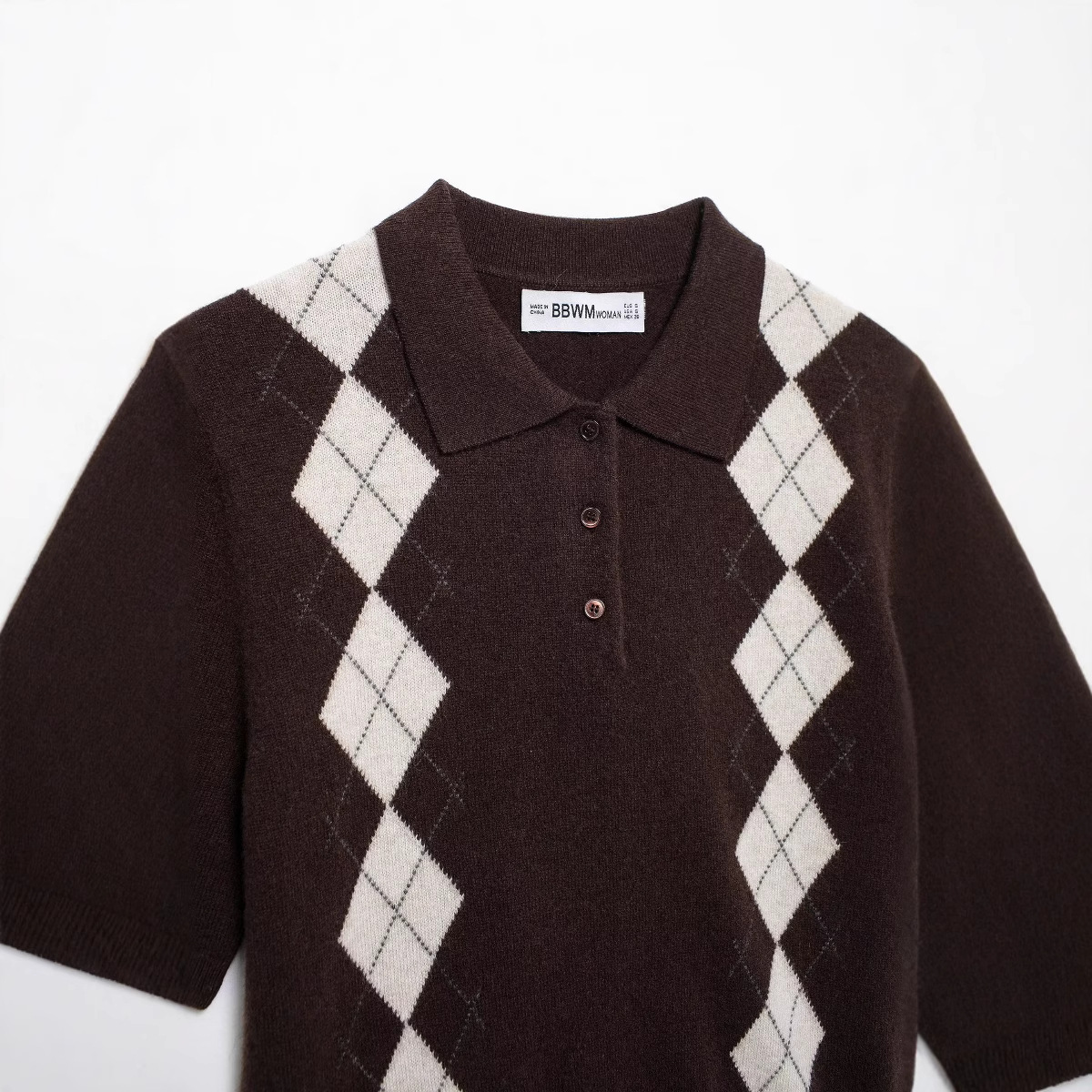 Lozenge Elbow-Length Button Placket Pullover
