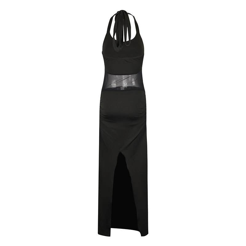 Curve-Hugging Open Back Tie Neck Side Split Dress