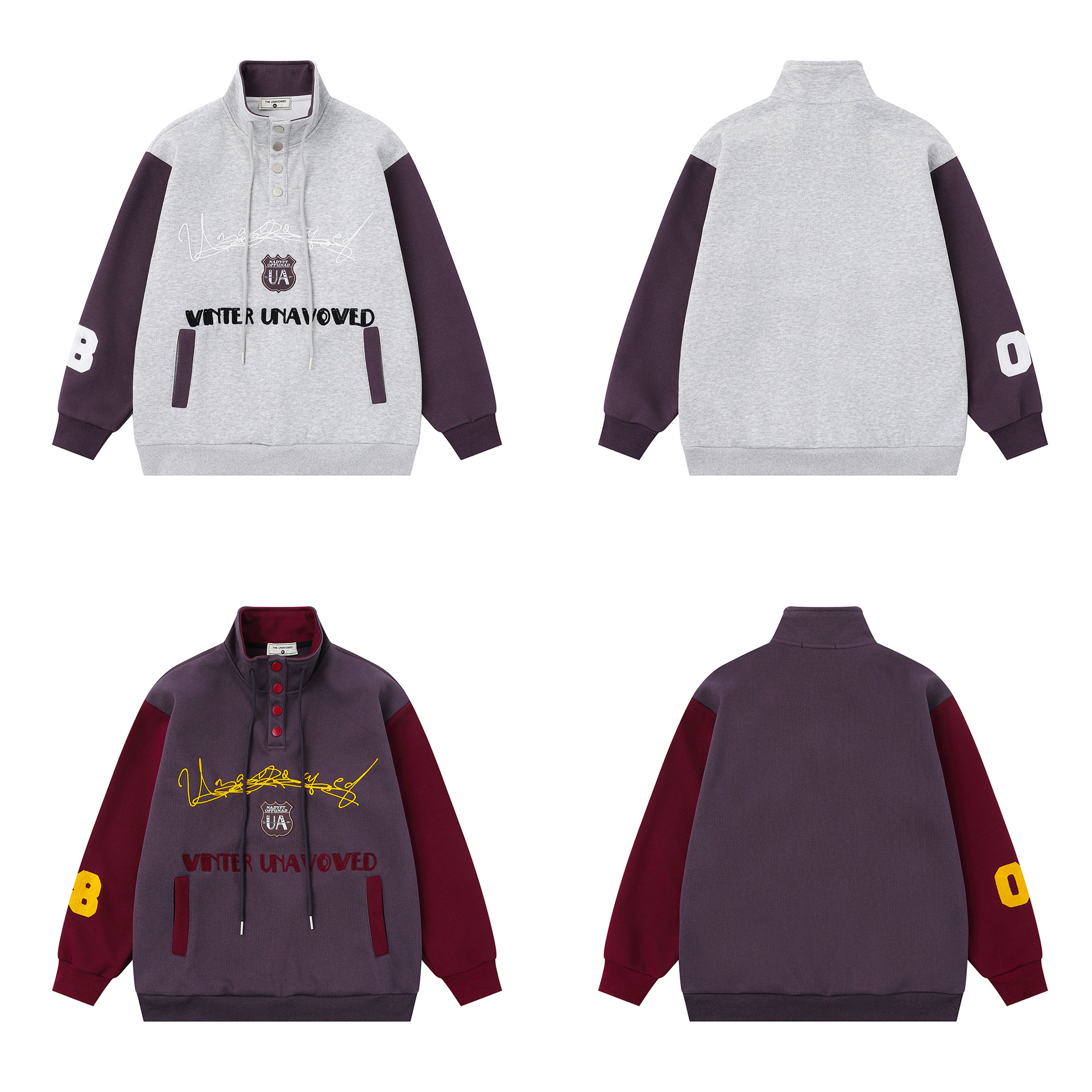 Unisex Cotton Contrast Mandarin Sweatshirt