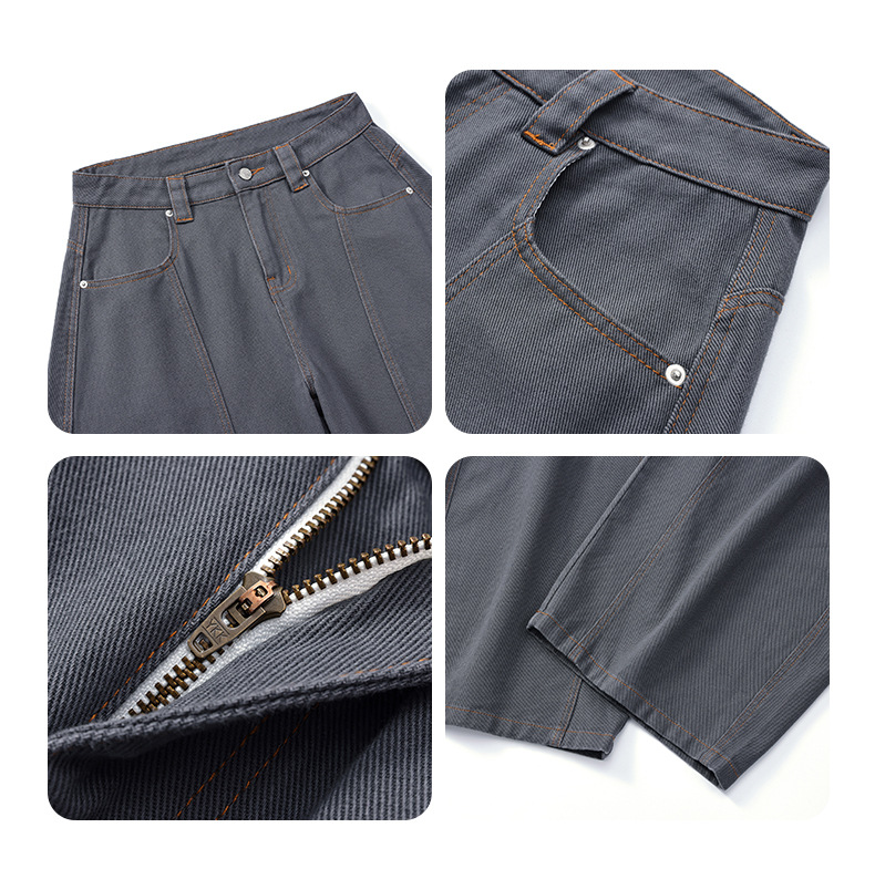 Wide-Leg Flared Denim Pants for Women Deep Gray Retro Pleated Loose Wide-Leg Casual Long Pants Summer