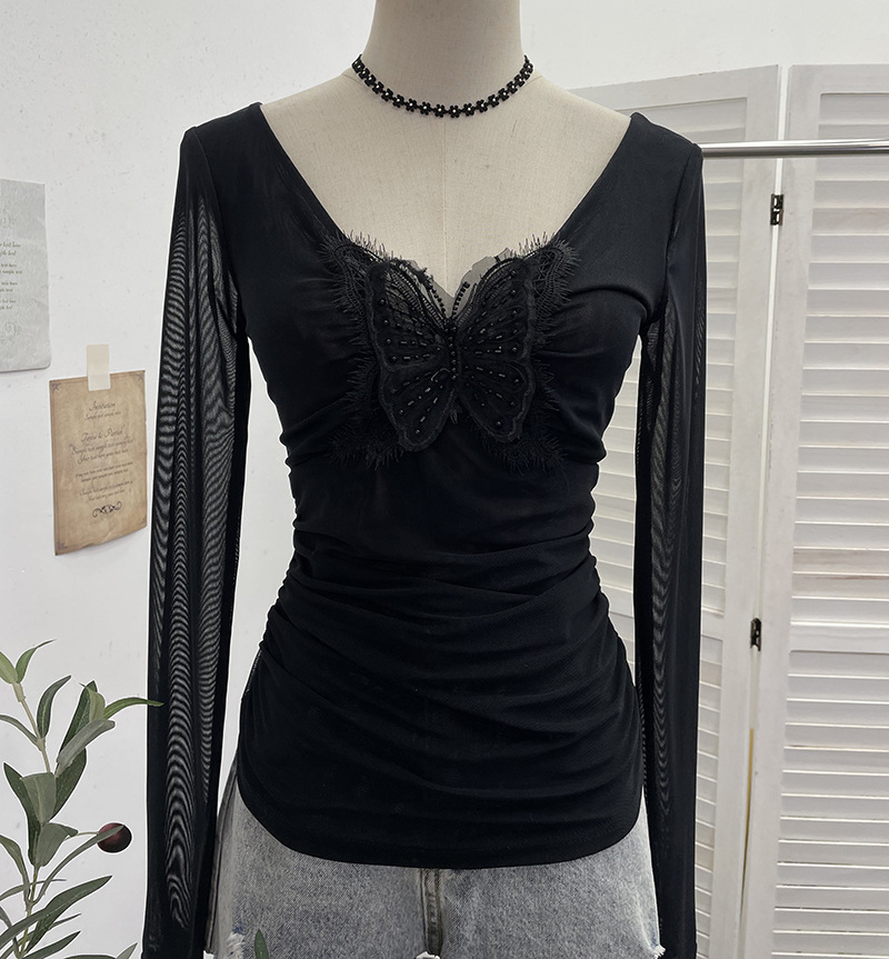 Plunging Neckline Long Sleeve Slim Fit Top