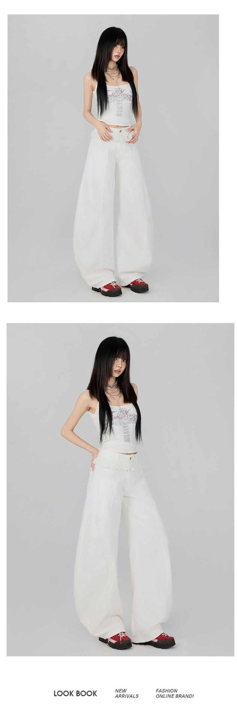 Women's Denim Pants with Lace Hem Design for Body Flare Trousers