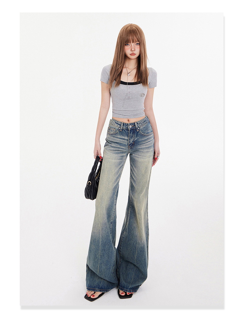 Women's Mid-Waist Spicy Girl Flare Jeans Personality Micro Flare Denim Trousers for Women