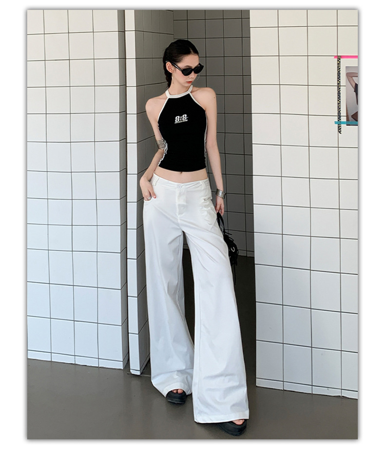 White Wide-Leg Casual Pants Light Weight High Waist Long Length Trousers for Tall Women