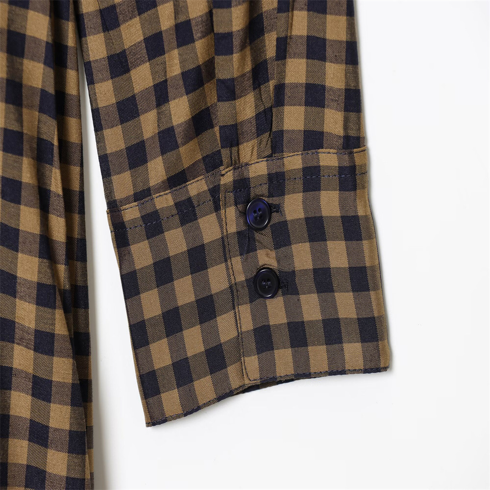 Collar long sleeved plaid waistband shirt dress for women