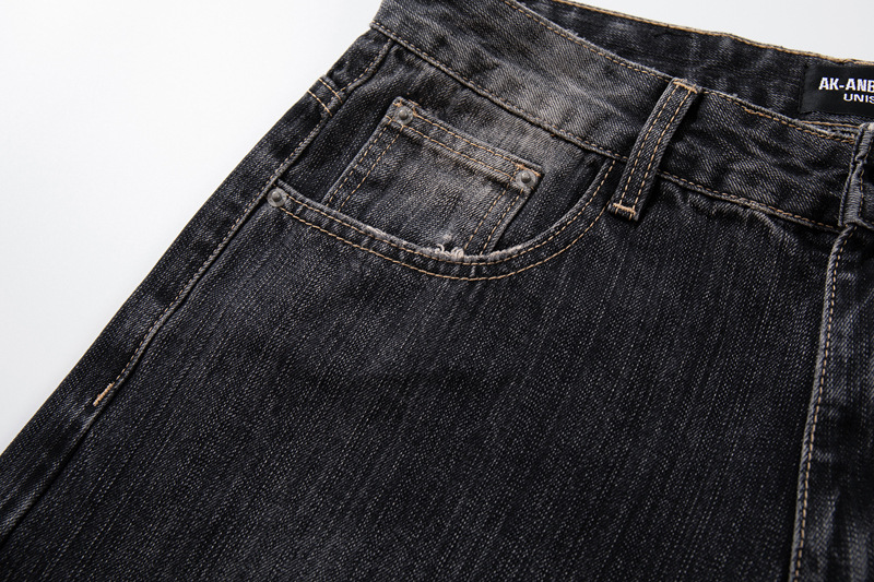 Vintage Washed Gradient Denim Pants Men's Design Street Style Couple Loose Versatile Straight Leg Casual Wide Leg Pants