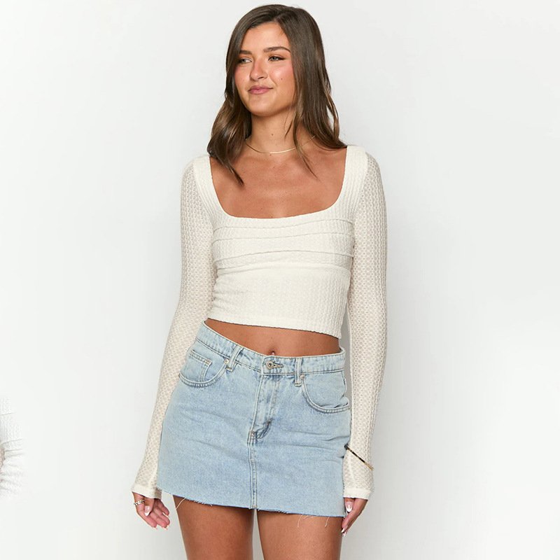 U Neck Full Sleeve Open Back Top