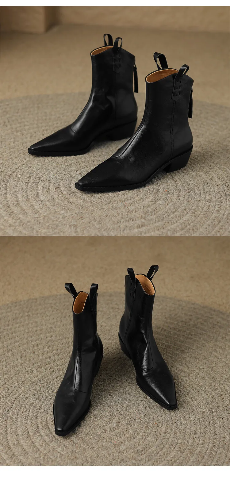 Ladies Tapered Cowgirl Microfiber Block Ankle Boots