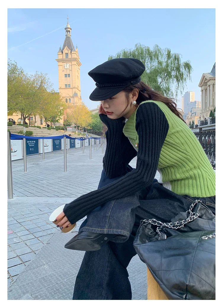 Ladies Viscose Fitted Crewneck Colorblock Cozy Sweater