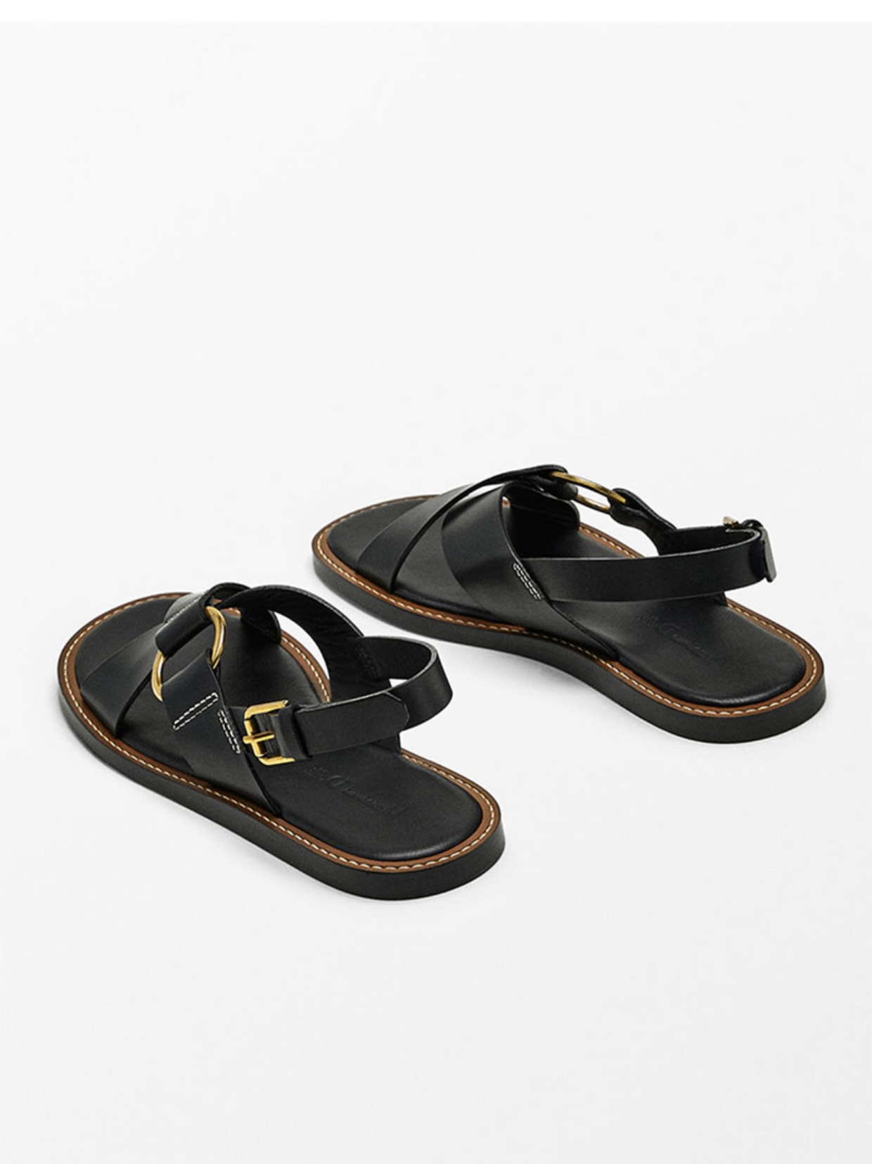 Summer new leather cross strap flat slippers black Roman sandals for women