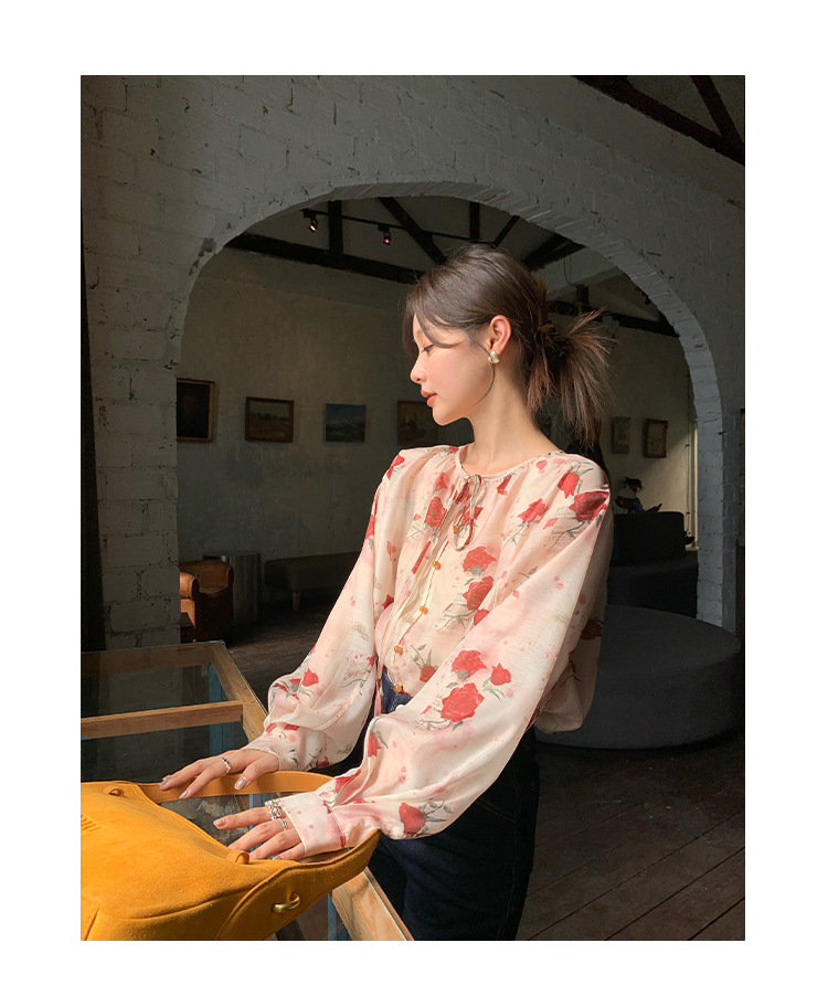 Fragmented Floral Long Sleeve Loose Breeze Shirt