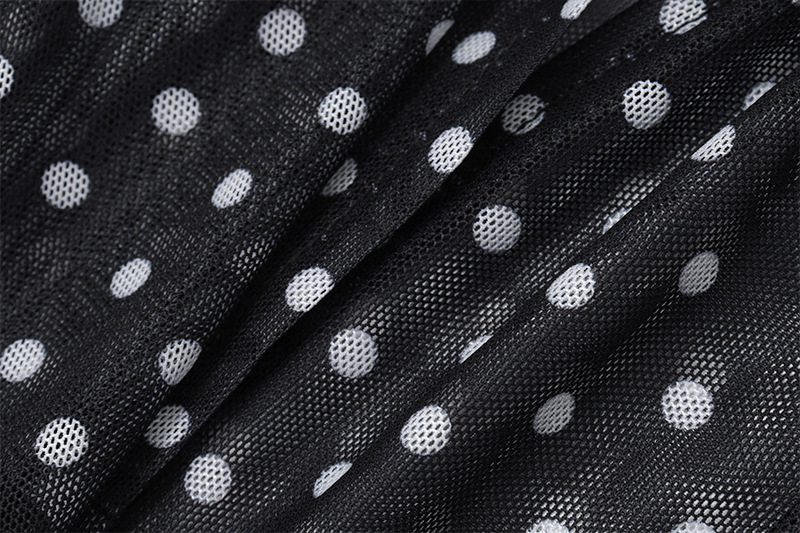 European and American Women's Fashion Sexy Transparent Polka Dot Print Long Sleeve Elegant Versatile Top