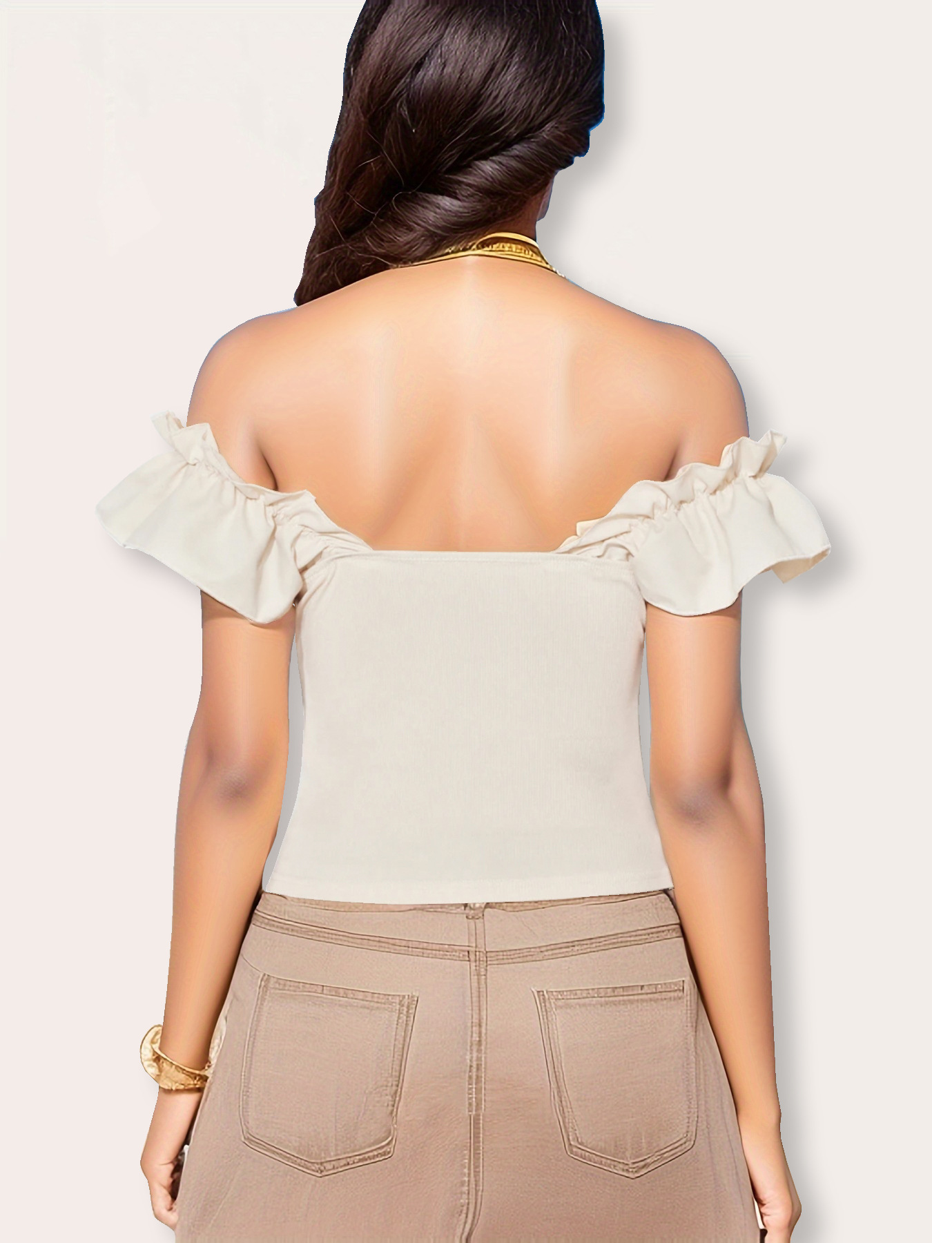 Women's solid color sexy ruffle edge decorative top
