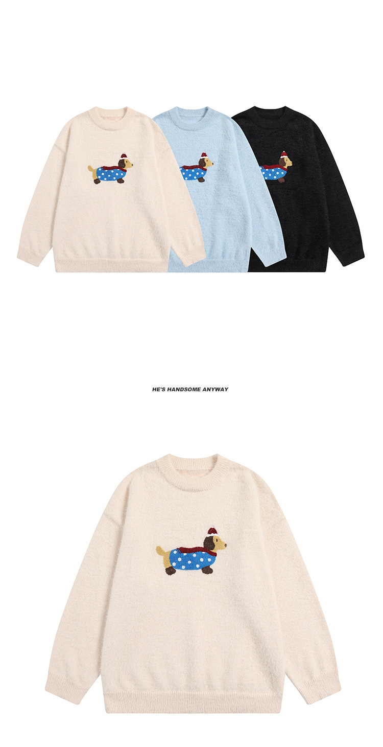 Imitation mink fur sausage dog towel embroidered round neck pullover sweater knitted sweater