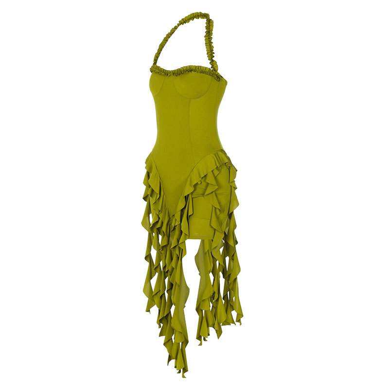 Tie-Neck Fringe Fitted Evening Dress