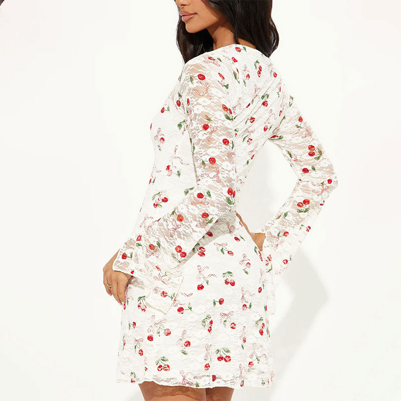 Geometric Cutout Patchwork Graphic Full Arm Short Dress