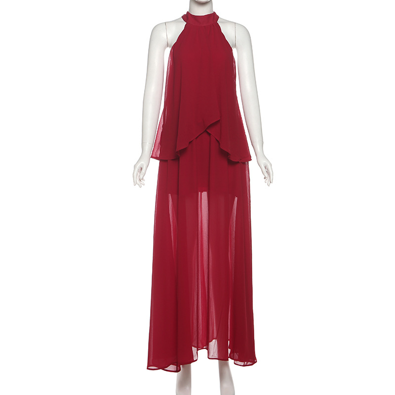 Sleeveless Scarlet Tie Neck Long Dress