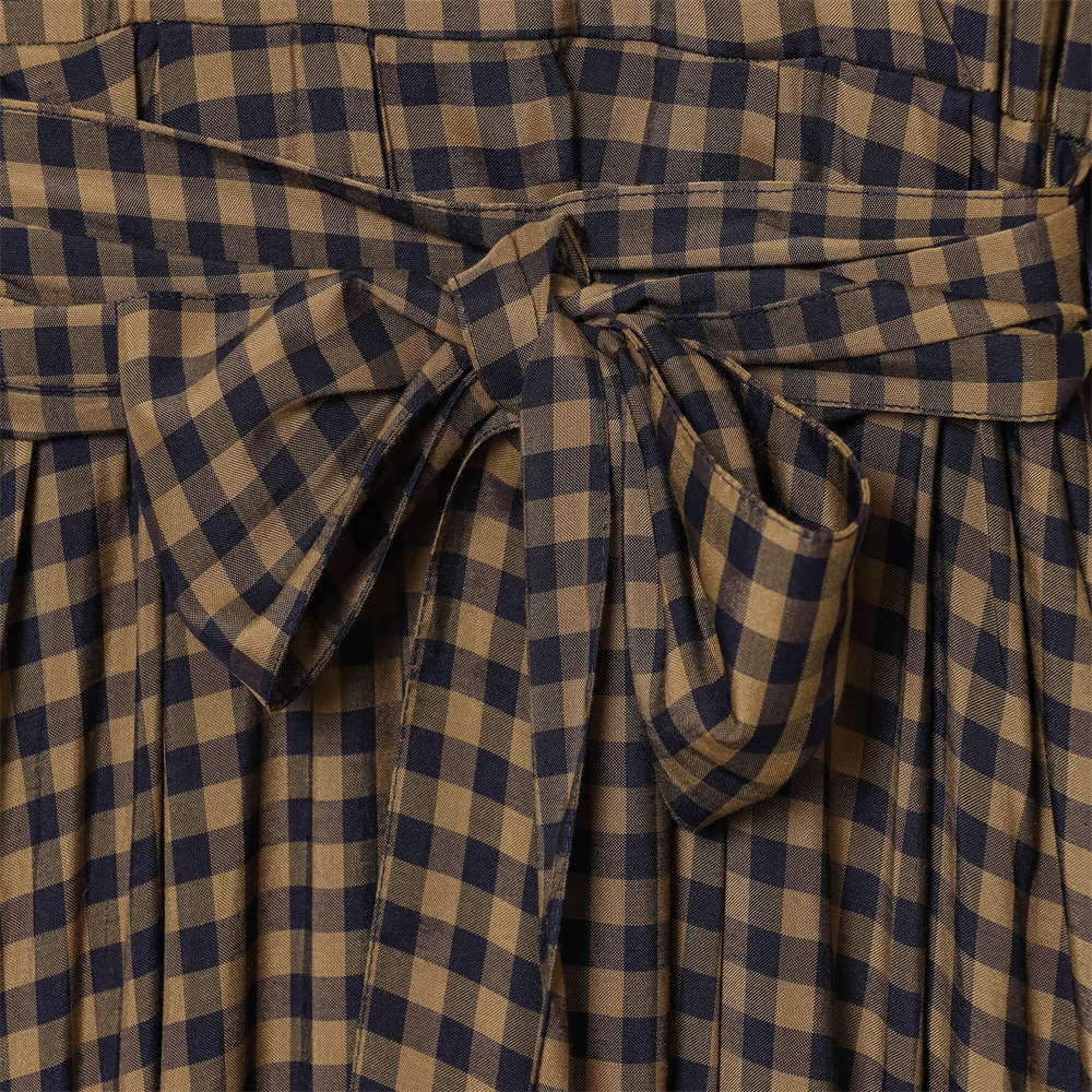 Collar long sleeved plaid waistband shirt dress for women