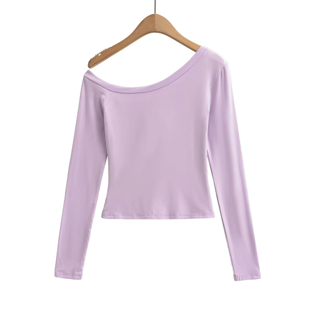 Ladies Plain Fitted Wrist-Length Angled Neck Tee