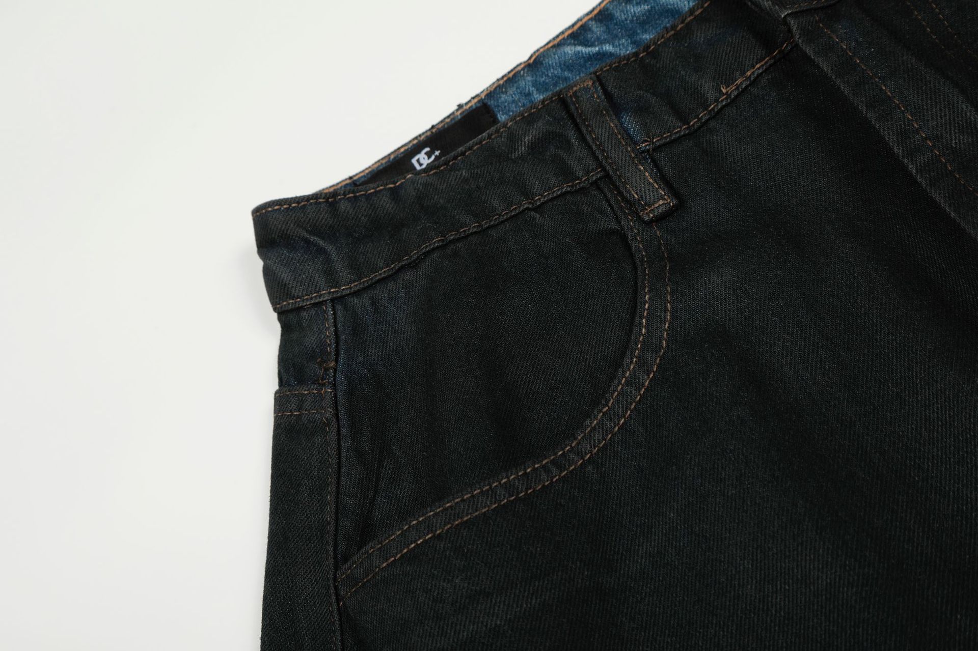 Street Retro High-End Waxed Black Craft Design Unisex Loose Dagger Cut Jeans