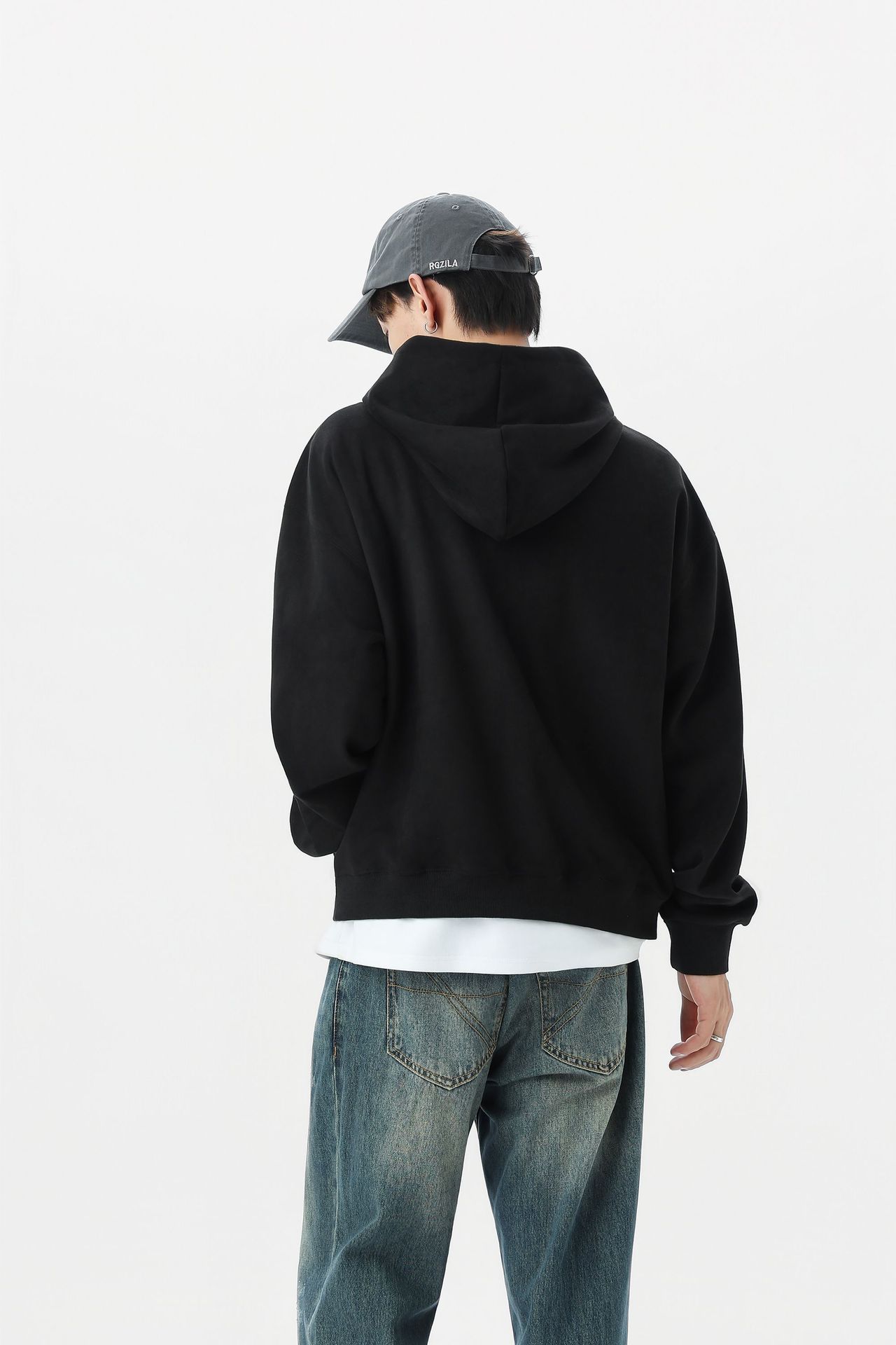 Men Boxy Retro Zip Hood Sweater