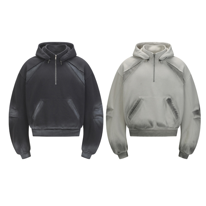 Urban Vintage Graffiti Mosaic Partial Zipper Hoodie