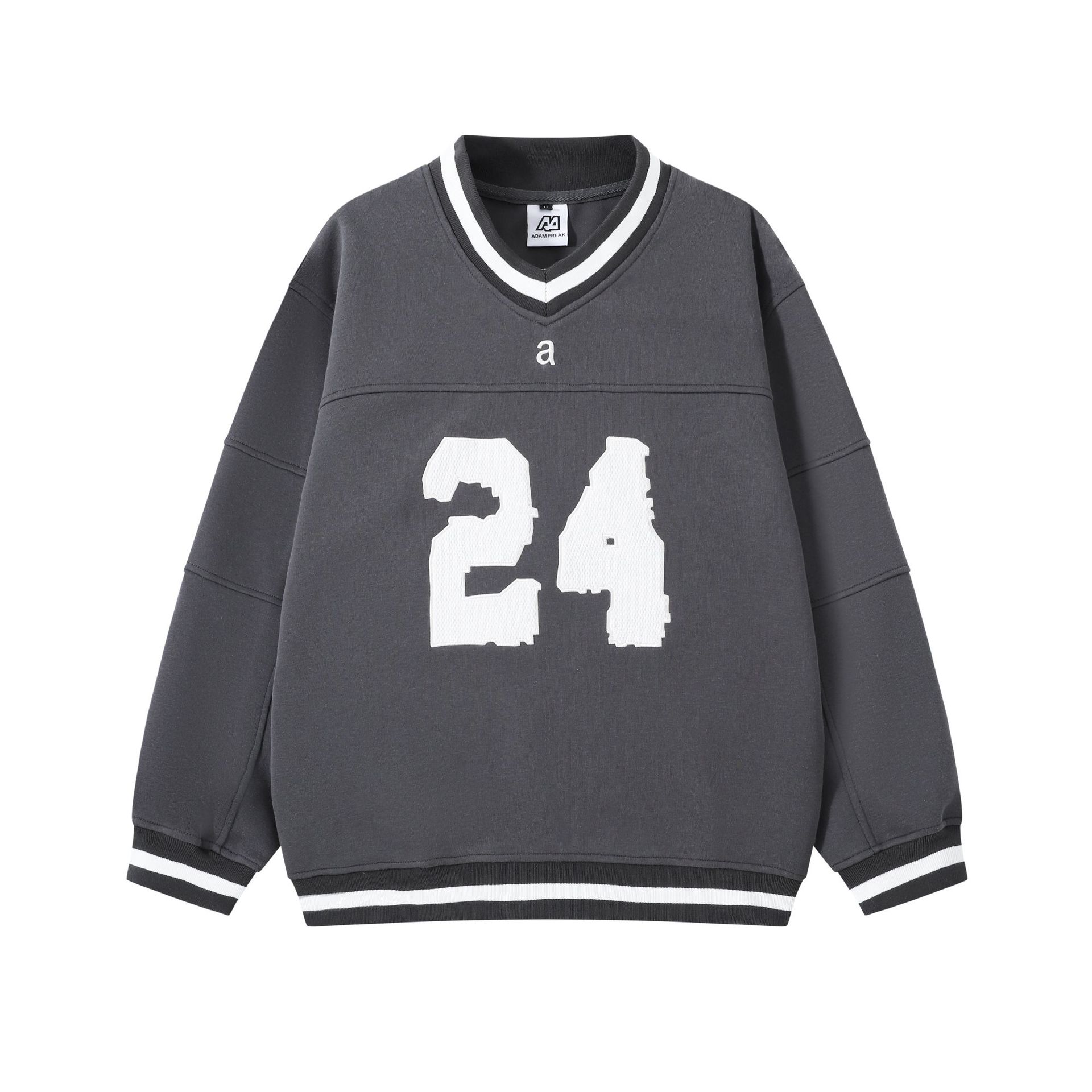 Japanese Retro Letter Vee Neck Oversized Wrist-Length Sweatshirt