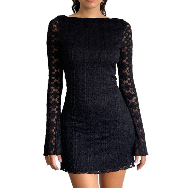 One-Shoulder Long Sleeve Polyester Mini Dress