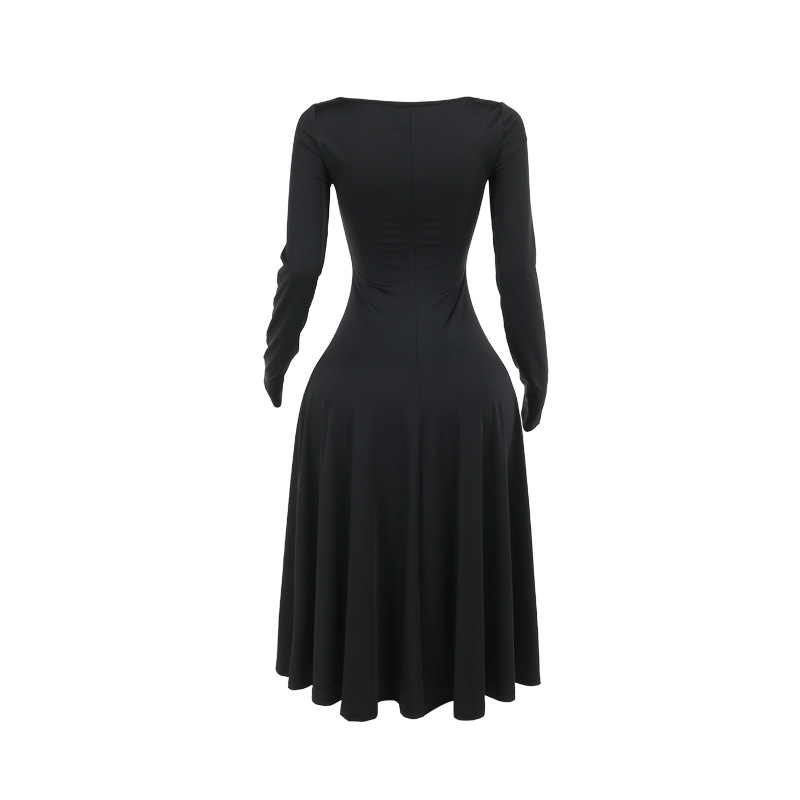 Geometric Neckline Contouring Dress Full Sleeve Side Vent