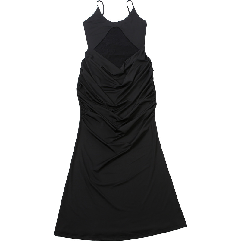 Spaghetti Strap High Waist Open Back Dress