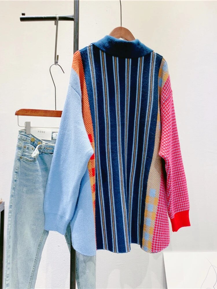 Ladies Multi Oversized Button-Front Cotton Cardigan