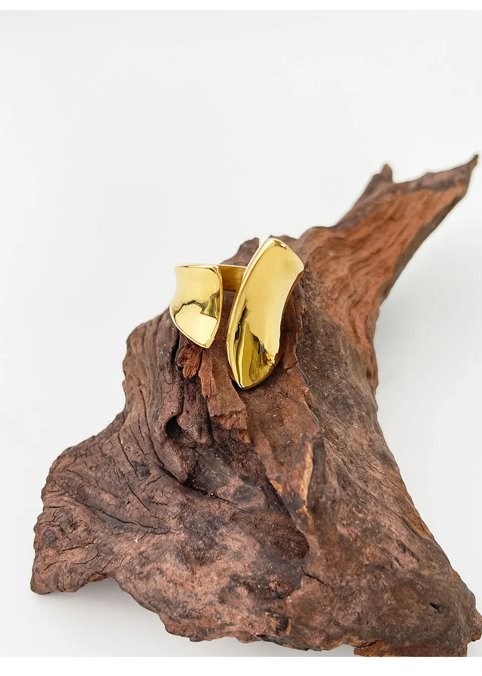 Gold Plated Irregular Wide Open Ring for Lady Stainless Steel Non-Tarnish Chunky Statement Rings Jewelry
