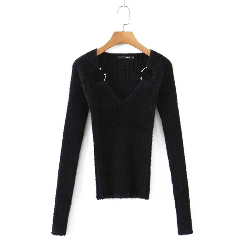 Fashionable and Sexy Style Women's Long Sleeve Hollow Knit Top