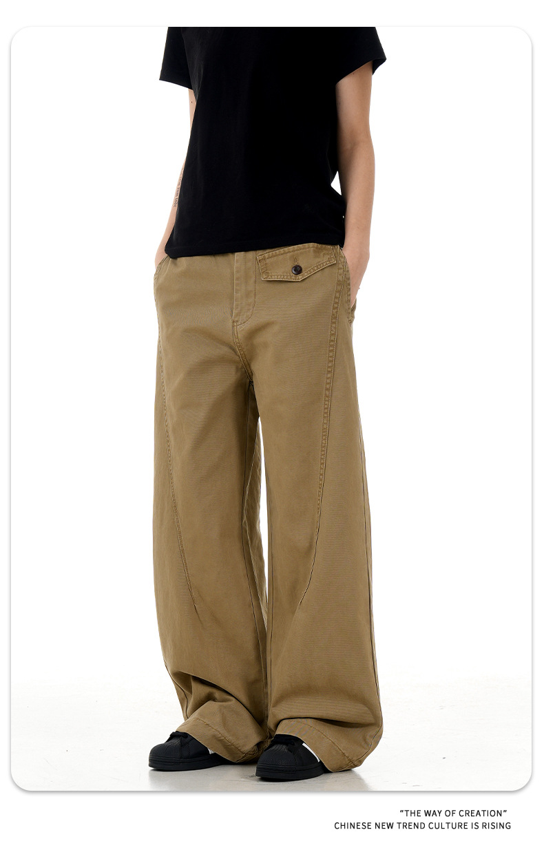 Straight Leg Work Pants with Accordion Fake Pocket Design for Men and Women