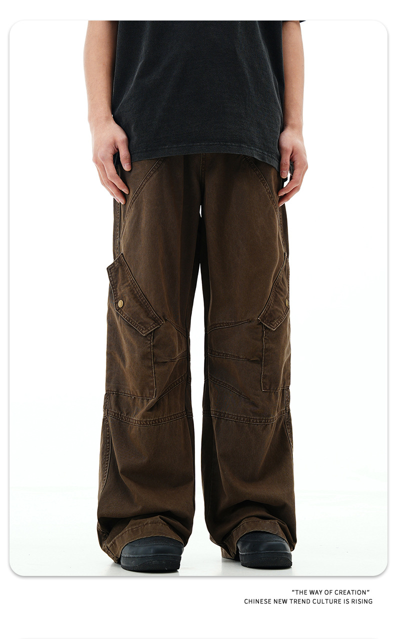 Work Pants with Adjustable Waistband and Large Pockets - Straight Leg Casual Trousers