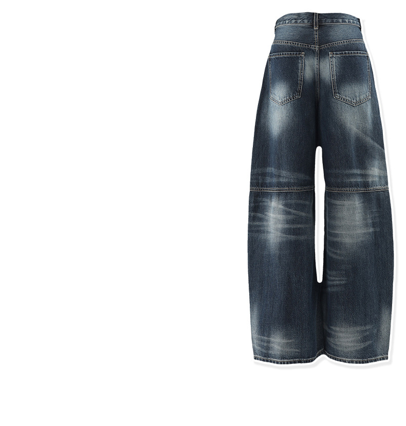 Women's Wide-Leg Jeans Washed Blue Pear-Shaped Slant Pants