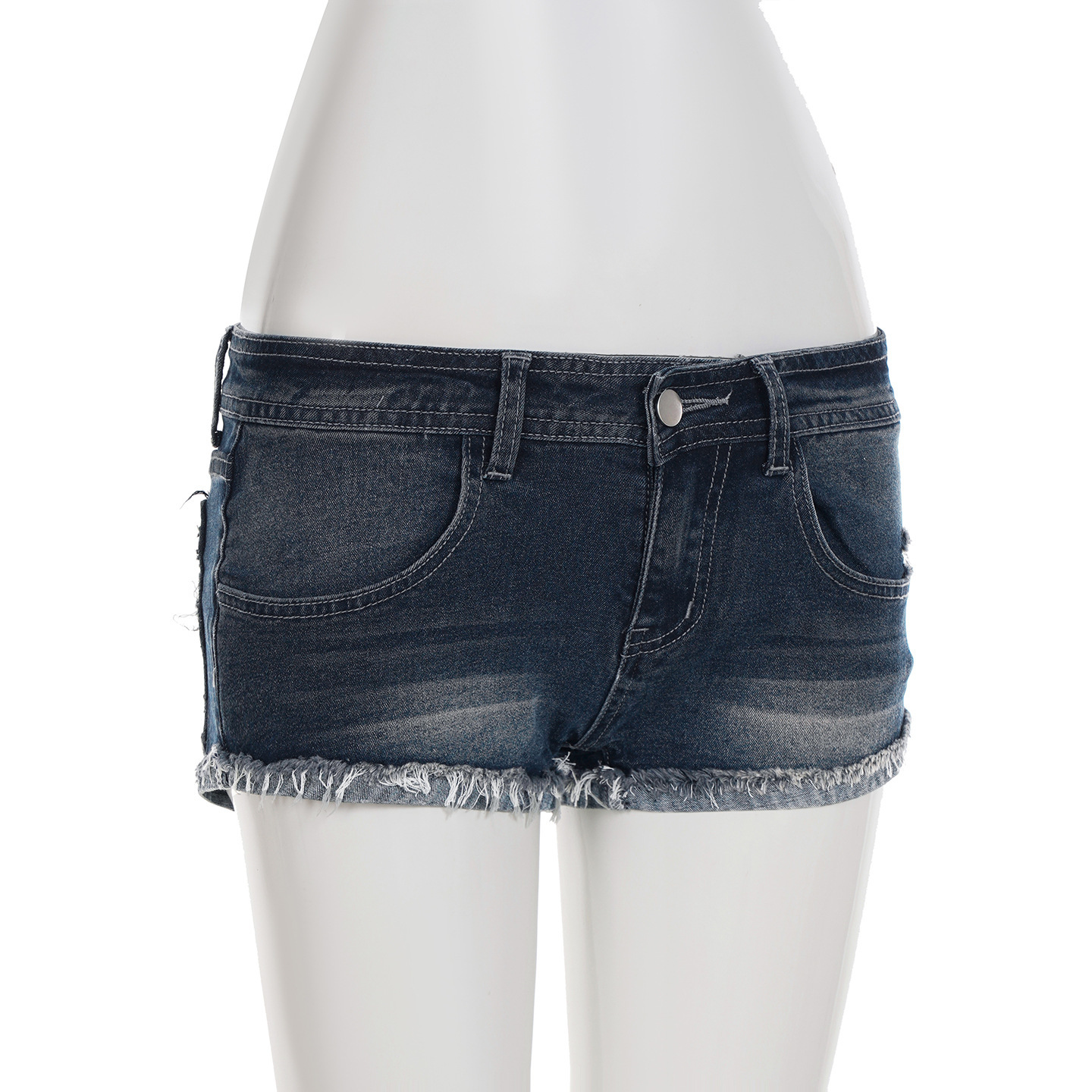 Retro washed blue low waisted denim shorts