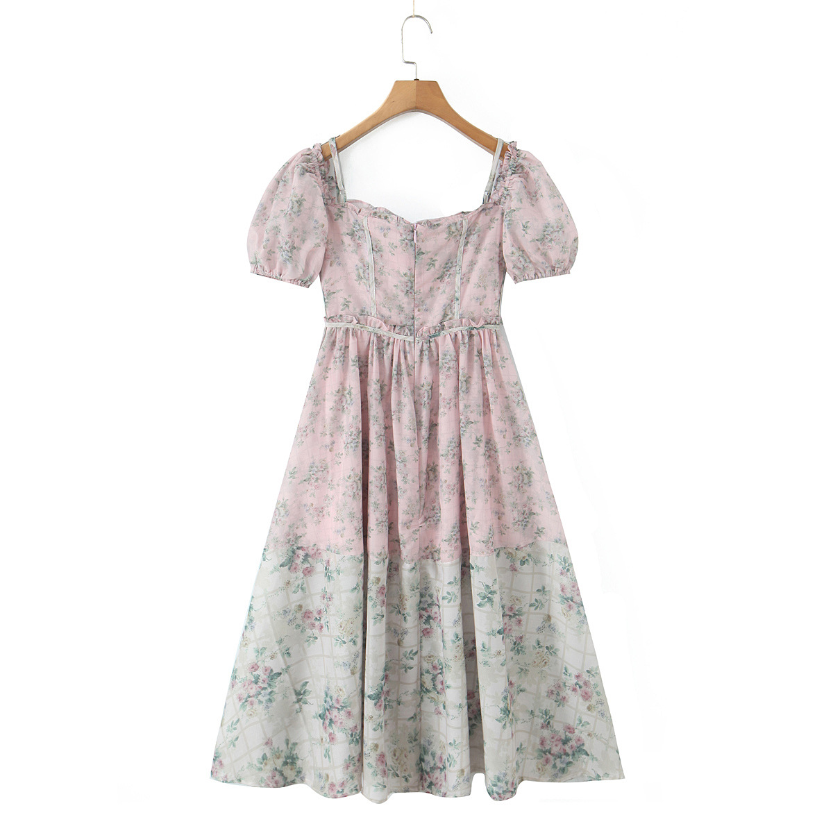 Square Neck Botanical Print Short Puff Resort Dress