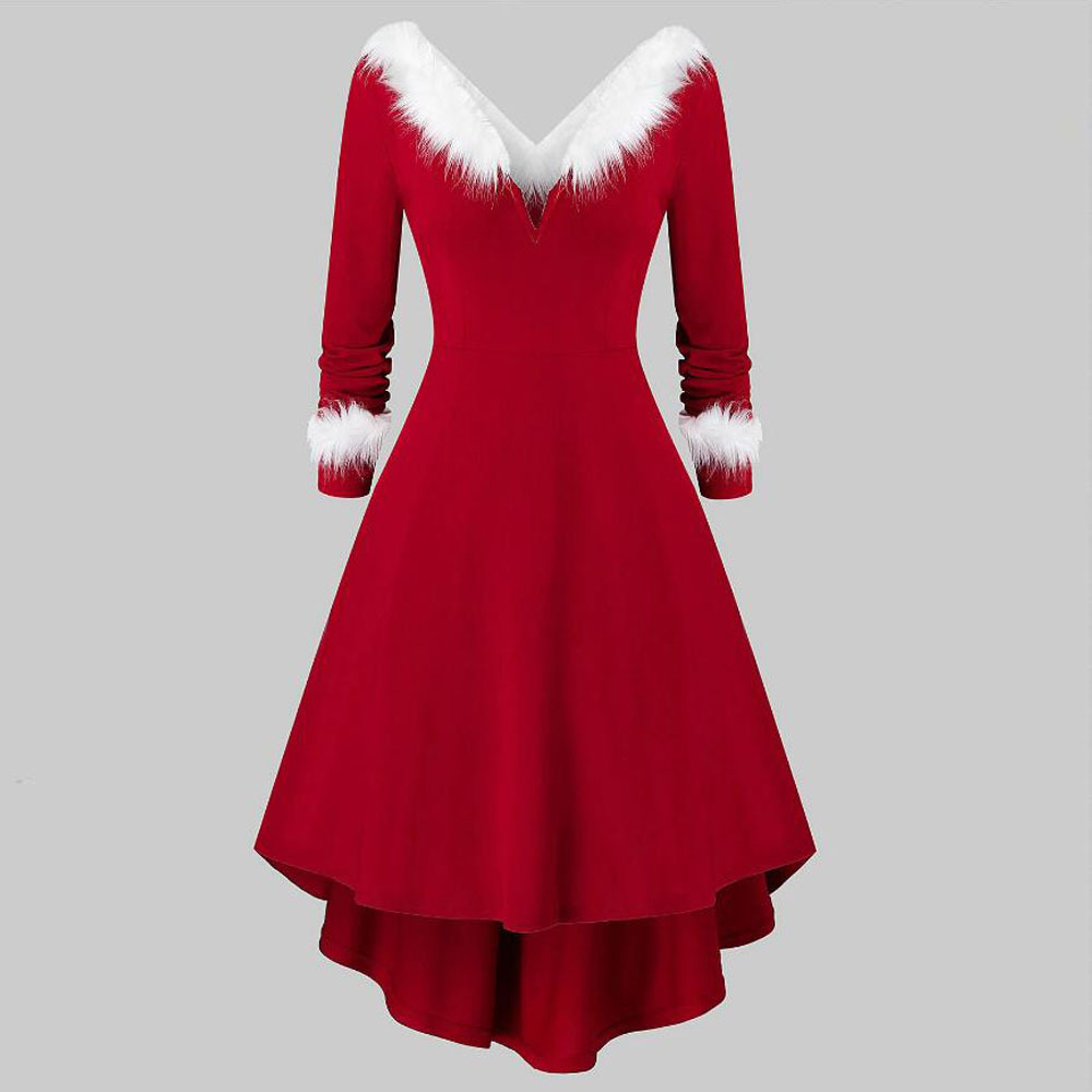 Holiday Ladies' Plaid Vintage V-Shaped Wrist-Length Sleeves Dress