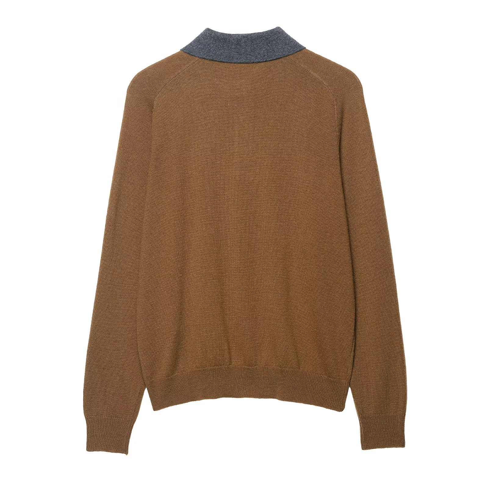 Ladies Argyle Full-Sleeve Turn-Down Triple-Closure Sweater