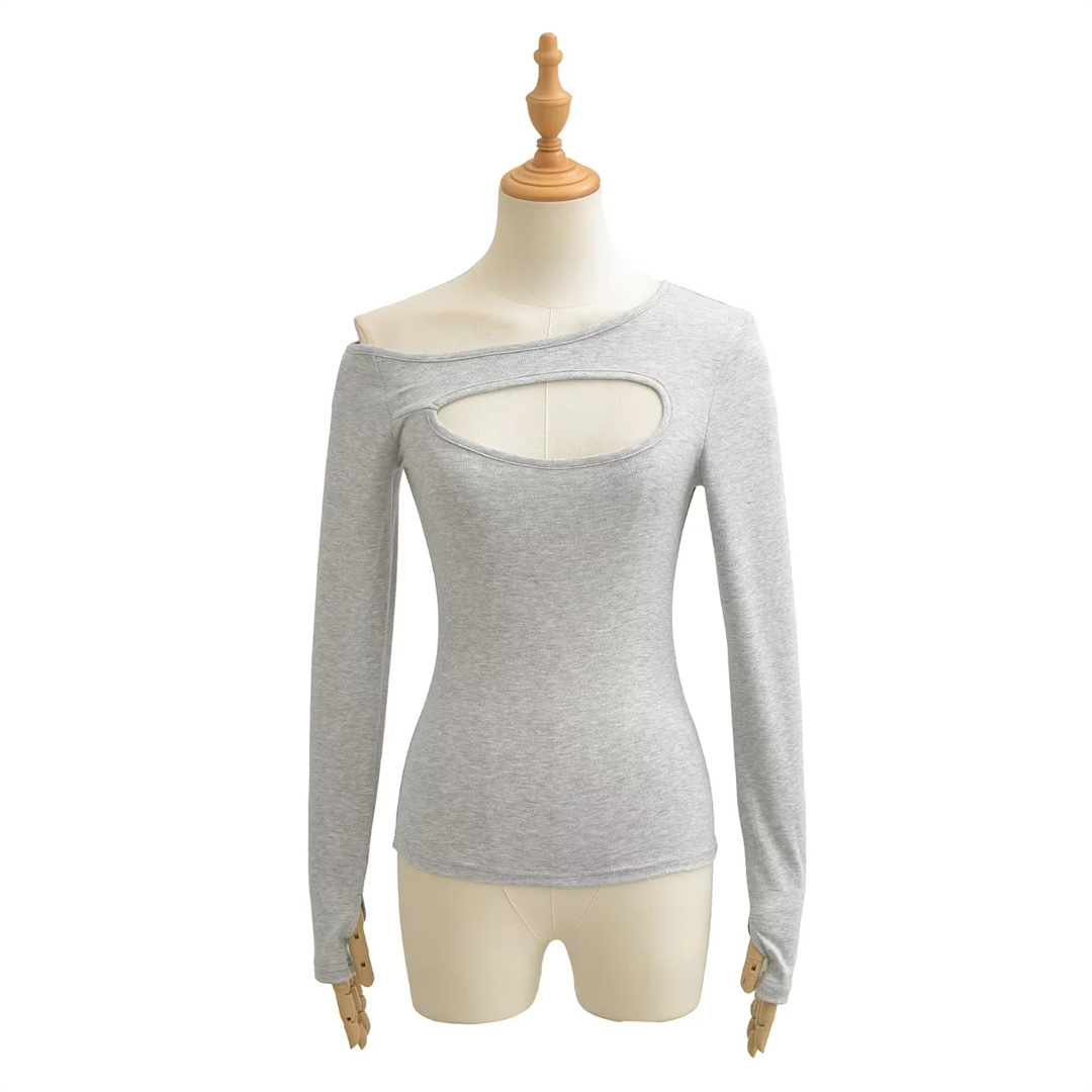 Ladies Daring Wrist-Length Bardot Keyhole T-Shirt