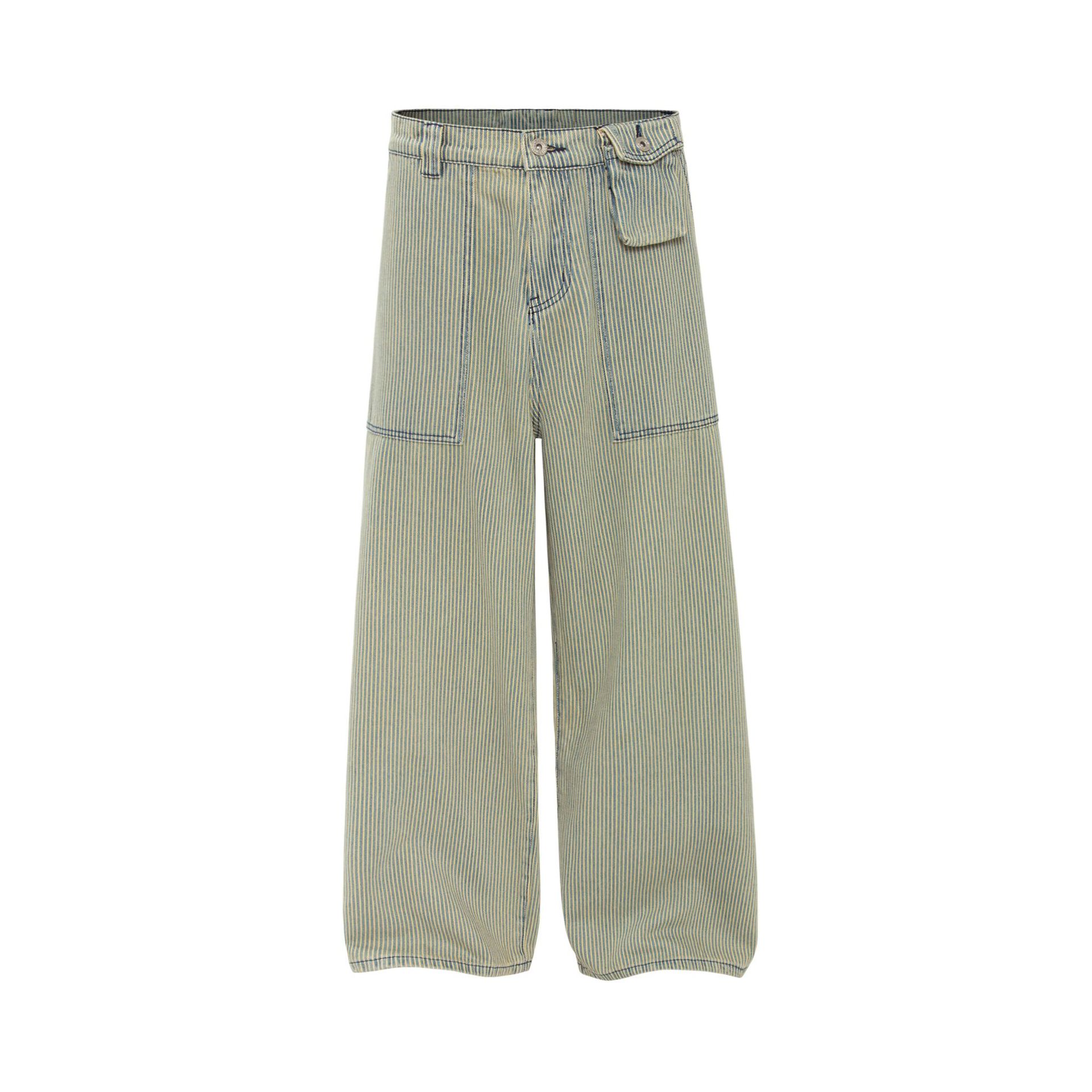Vintage Streetwear Heavyweight High-End Striped Deconstructed Design Men's Loose Slightly Curved Work Trousers