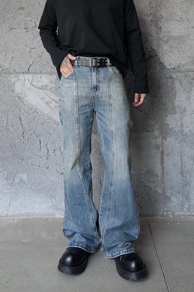 Vintage Deconstructed Patchwork Denim Pants Unisex Street Washed Loose Wide-Leg Tapered Casual Trousers