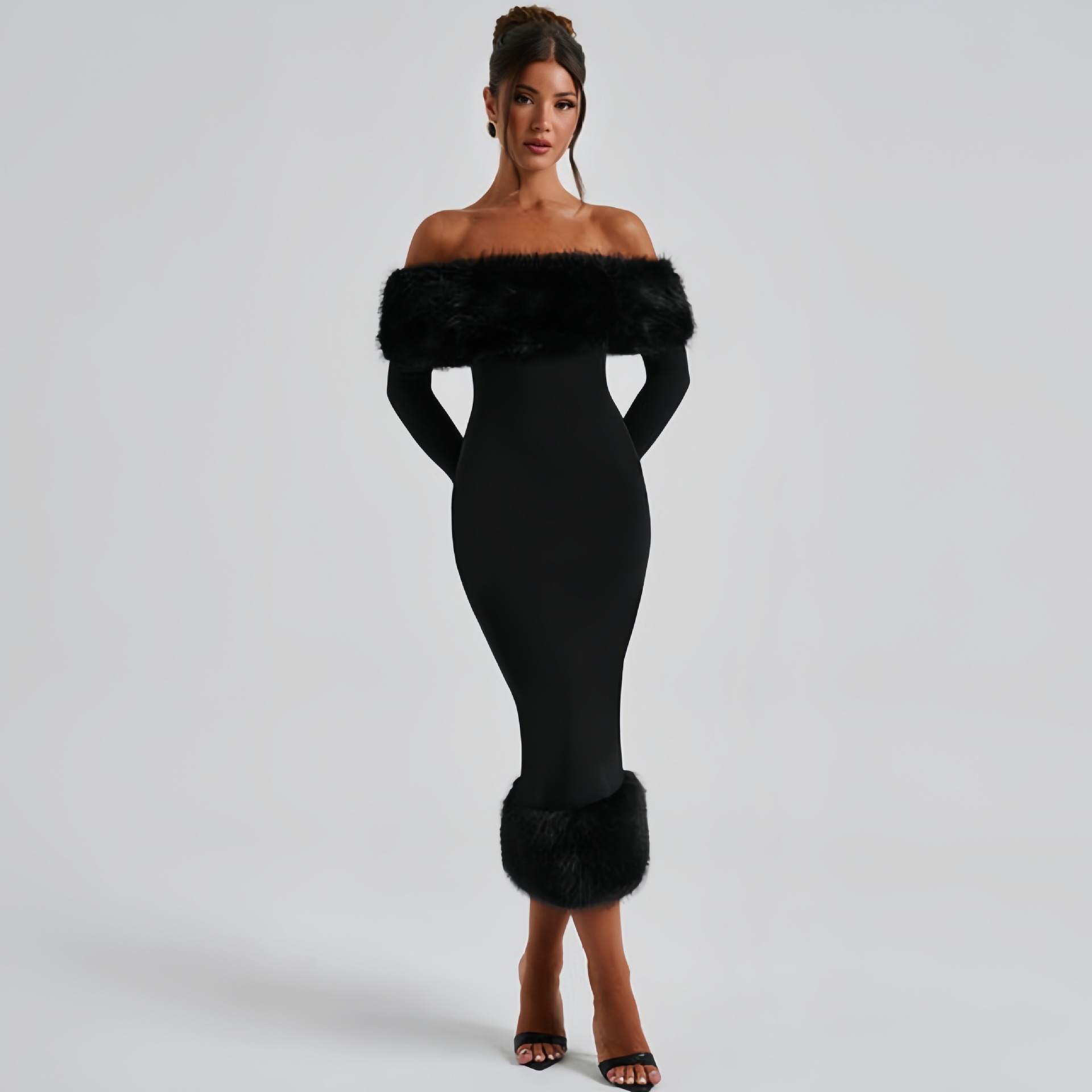 One neck long sleeved temperament slim fit dress