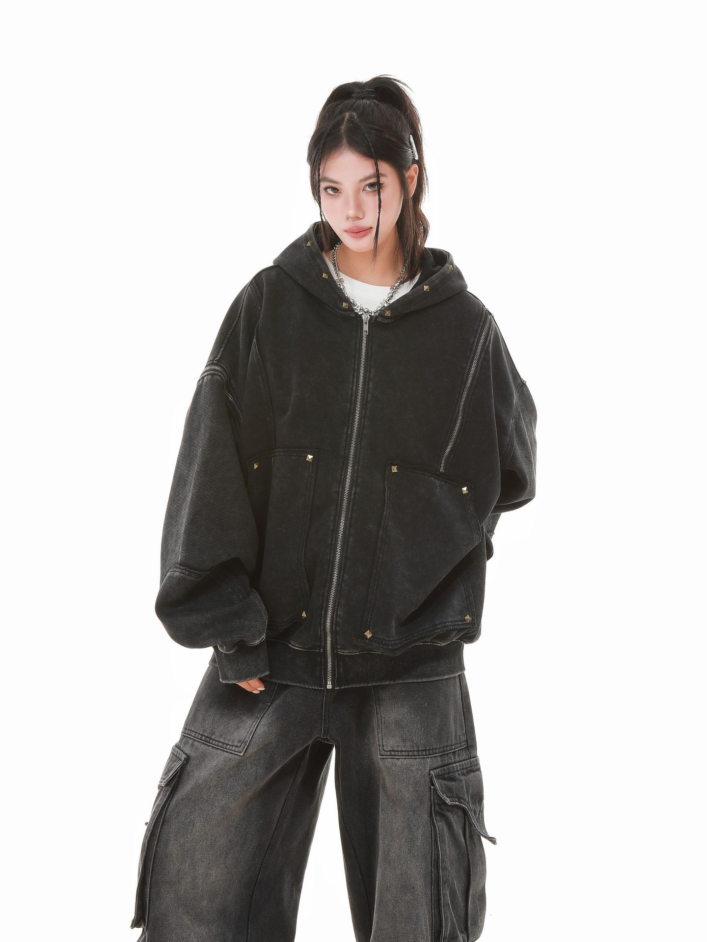 American Vintage Loose Fit Zipper Front Hoodie