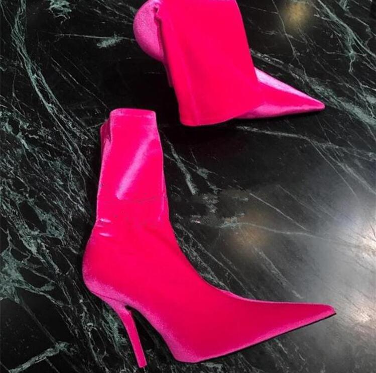 Floral Print Sexy Stiletto Sock Women Booties Stretch Pointed Toe High Heels Ankle Boots Fashion Botas Shoes Women Big Size 44