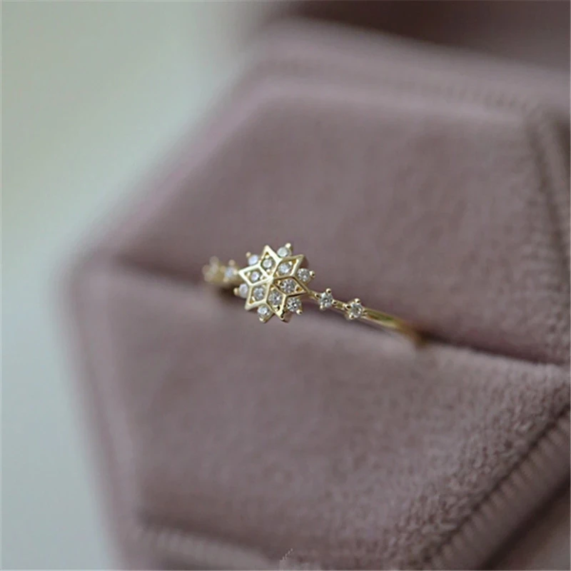 925 Sterling Silver Snowflake Ring 14k Gold Plating Simple Gold Silver color Women Engagement Wedding Ring Gift