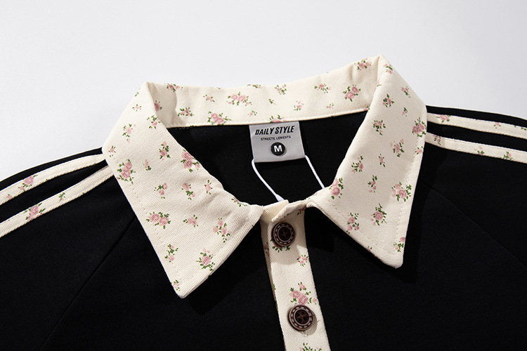 Retro Cute Cat Letter Embroidery Turn-Down Collar Short Sleeve T-Shirt Men's Loose Casual Couple Top