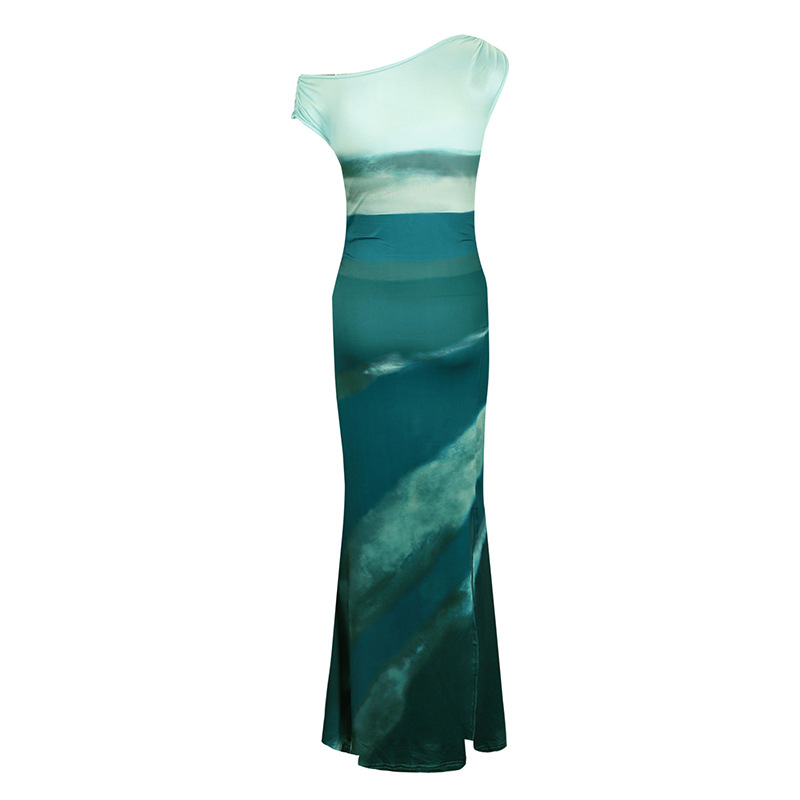 Sleeveless Patterned Body-Hugging Long Side Split Dress